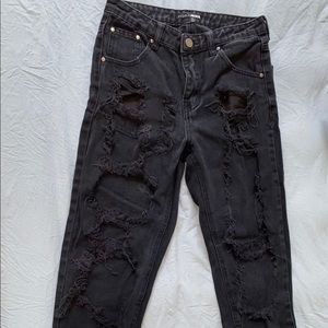 Black Distressed High Waist Boyfriend Jeans